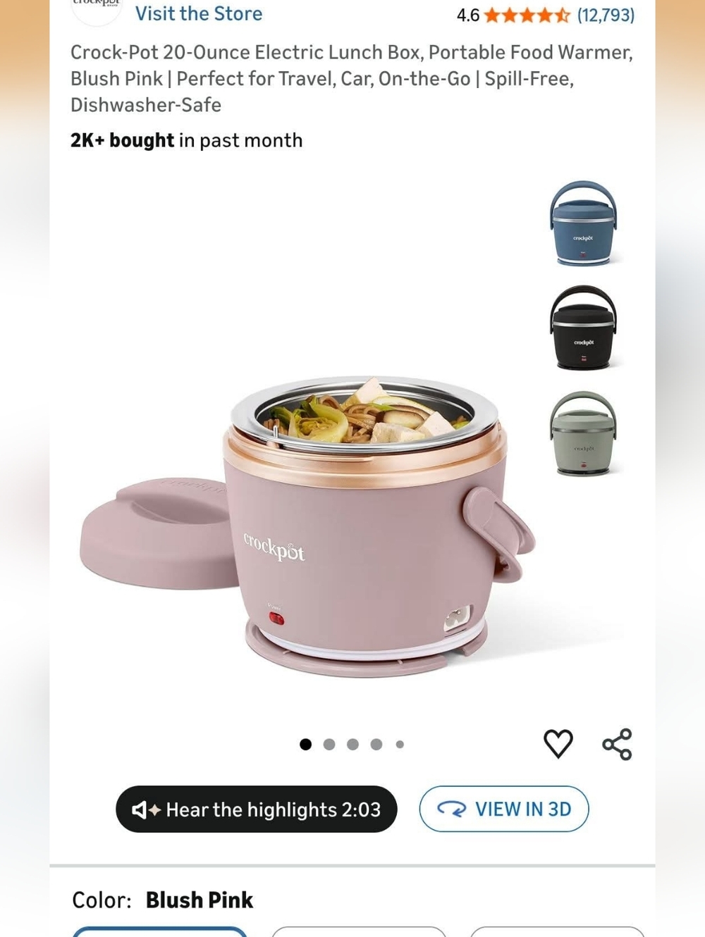 Crock-Pot Blush Pink 20oz Electric Lunch Box